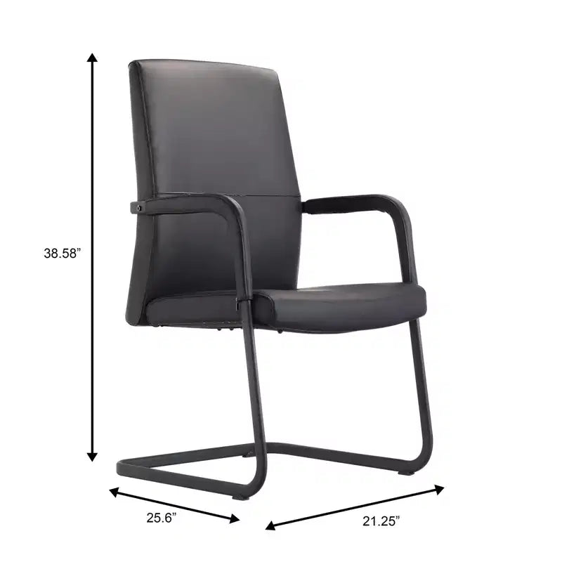 Chaise de bureau moderne en similicuir noir avec base traîneau robuste – Siège ergonomique pour bureau et visiteurs