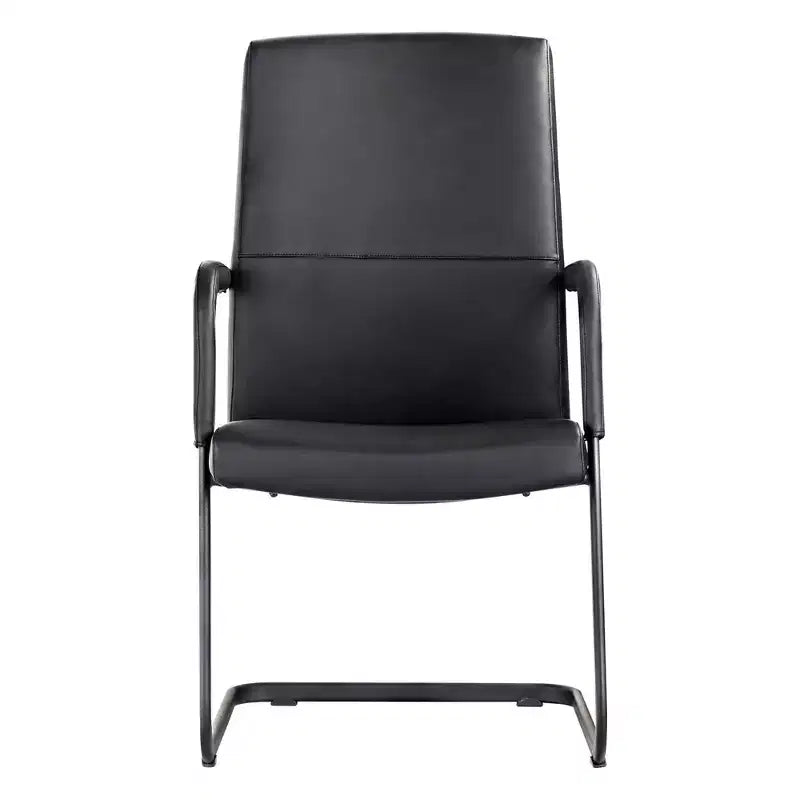 Chaise de bureau moderne en similicuir noir avec base traîneau robuste – Siège ergonomique pour bureau et visiteurs