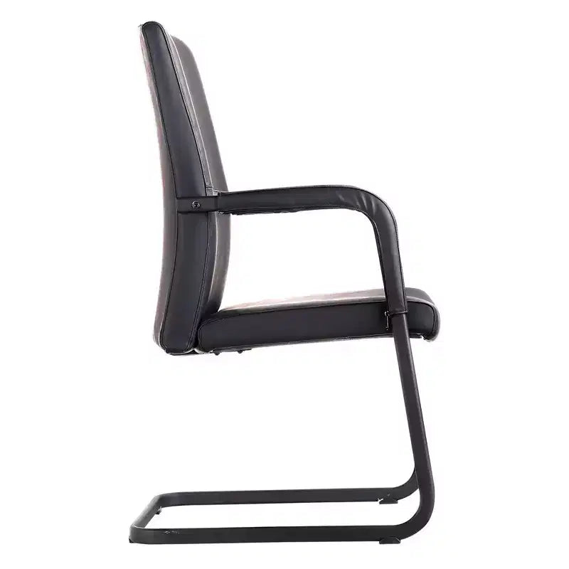 Chaise de bureau moderne en similicuir noir avec base traîneau robuste – Siège ergonomique pour bureau et visiteurs