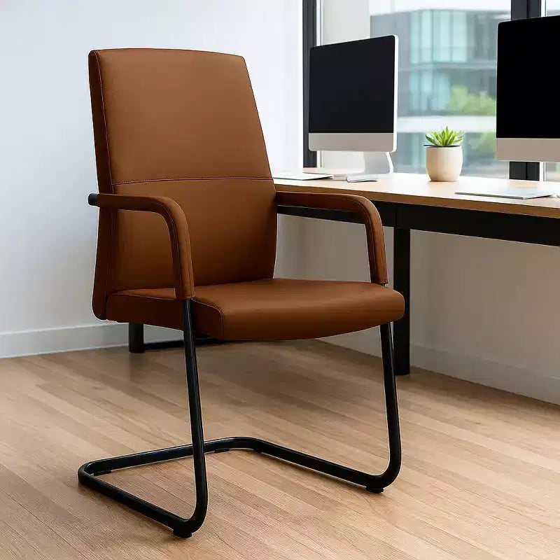 Chaise de bureau moderne en similicuir noir avec base traîneau robuste – Siège ergonomique pour bureau et visiteurs