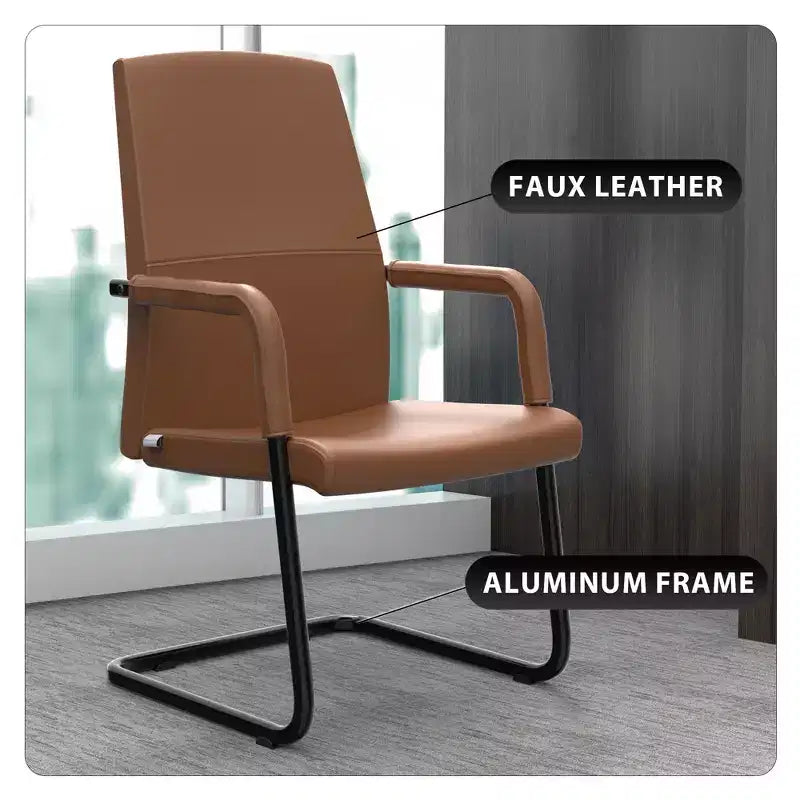 Chaise de bureau moderne en similicuir noir avec base traîneau robuste – Siège ergonomique pour bureau et visiteurs