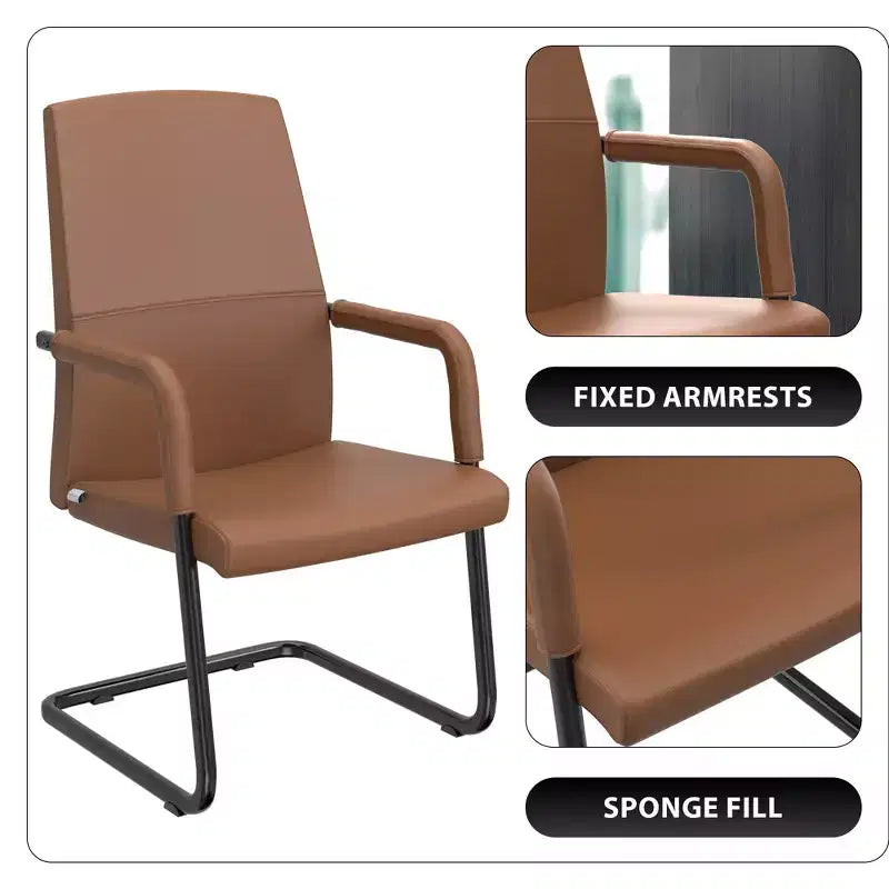 Chaise de bureau moderne en similicuir noir avec base traîneau robuste – Siège ergonomique pour bureau et visiteurs