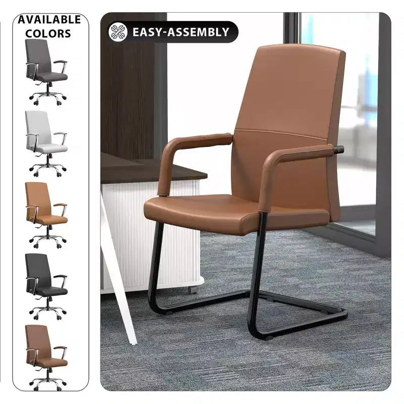 Chaise de bureau moderne en similicuir noir avec base traîneau robuste – Siège ergonomique pour bureau et visiteurs