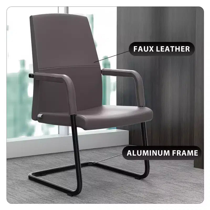 Chaise de bureau moderne en similicuir noir avec base traîneau robuste – Siège ergonomique pour bureau et visiteurs