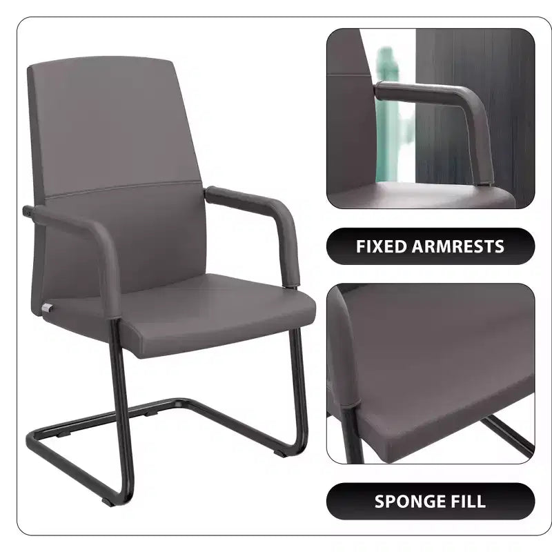 Chaise de bureau moderne en similicuir noir avec base traîneau robuste – Siège ergonomique pour bureau et visiteurs