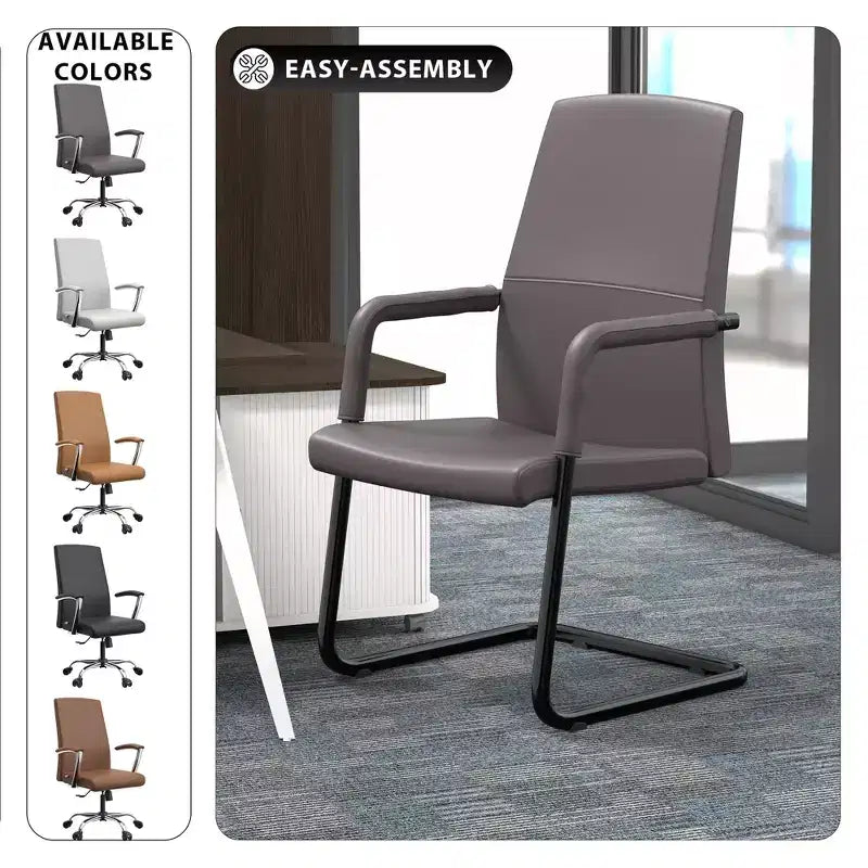 Chaise de bureau moderne en similicuir noir avec base traîneau robuste – Siège ergonomique pour bureau et visiteurs