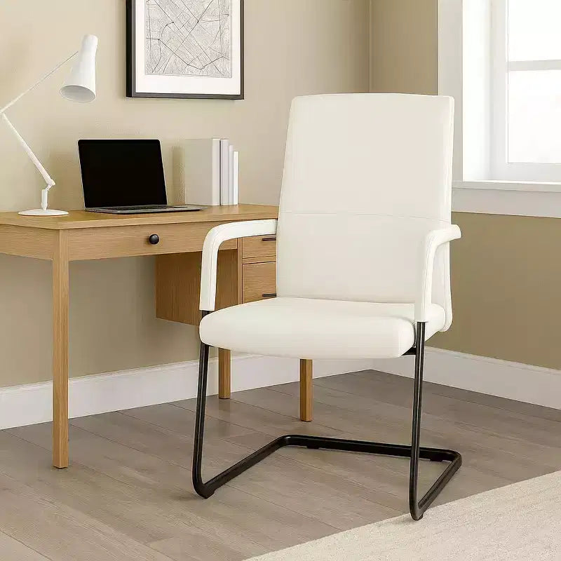 Chaise de bureau moderne en similicuir noir avec base traîneau robuste – Siège ergonomique pour bureau et visiteurs