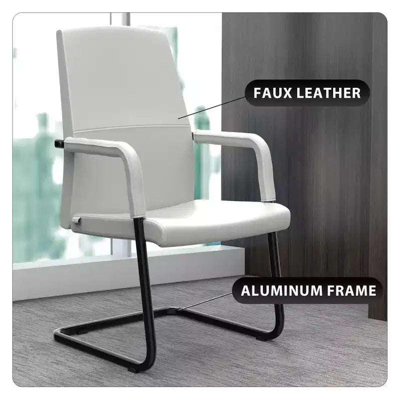 Chaise de bureau moderne en similicuir noir avec base traîneau robuste – Siège ergonomique pour bureau et visiteurs