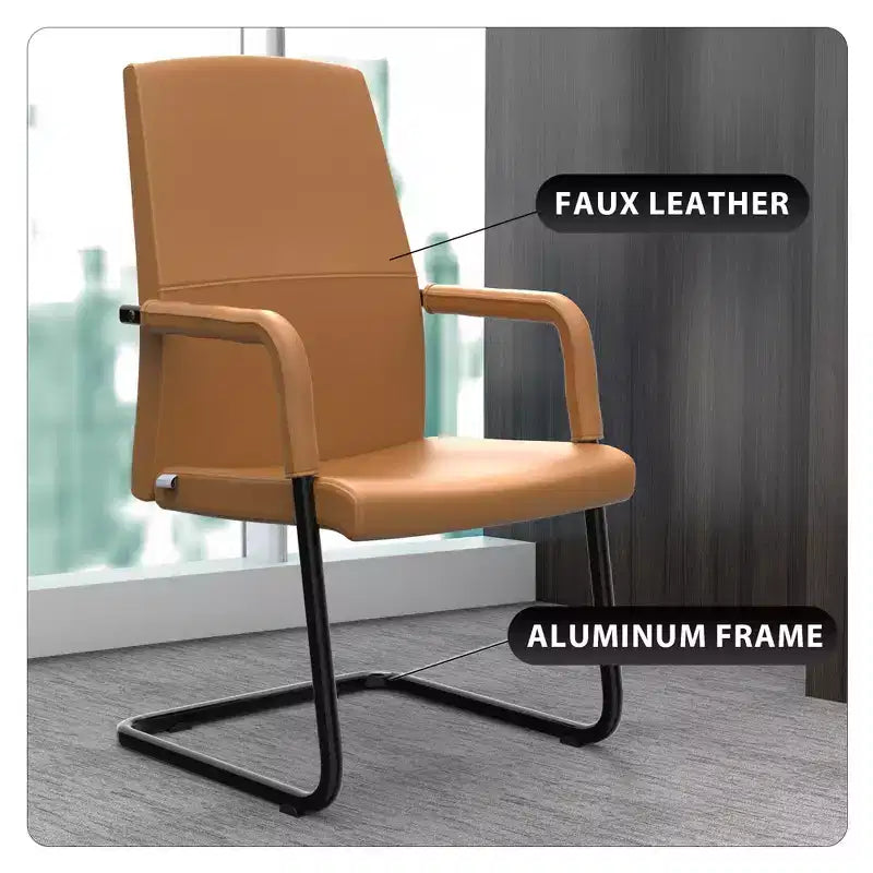 Chaise de bureau moderne en similicuir noir avec base traîneau robuste – Siège ergonomique pour bureau et visiteurs