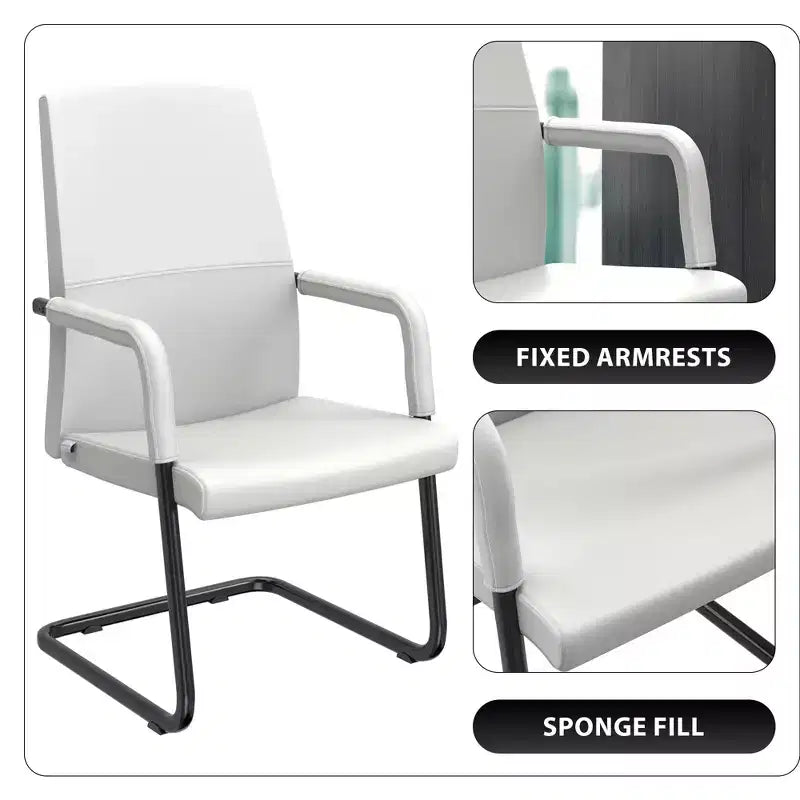 Chaise de bureau moderne en similicuir noir avec base traîneau robuste – Siège ergonomique pour bureau et visiteurs