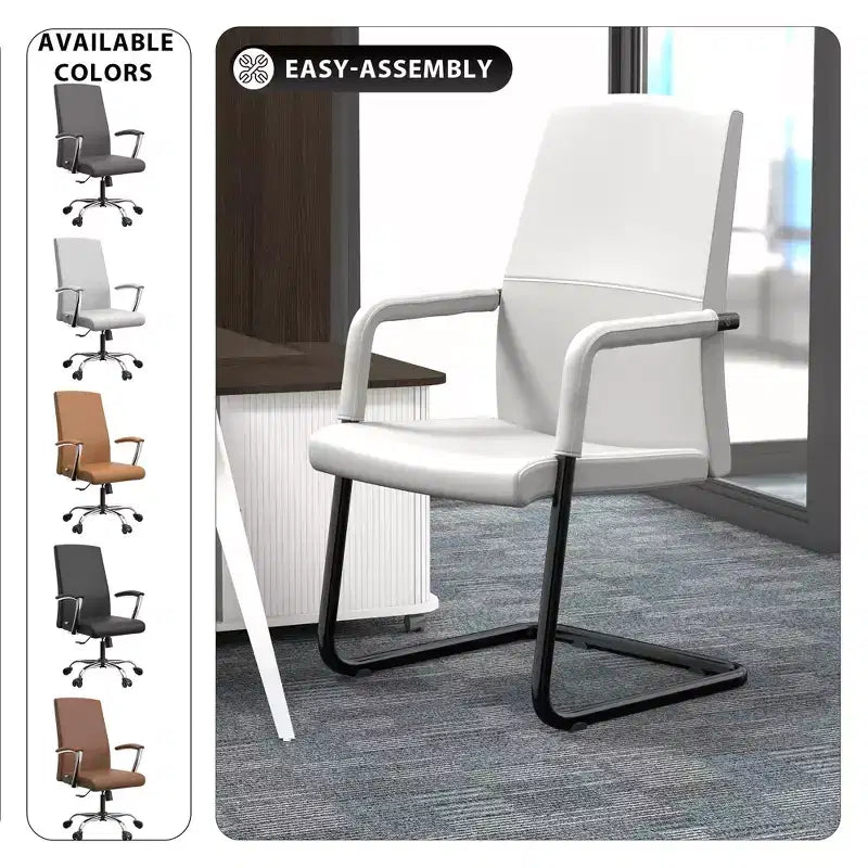 Chaise de bureau moderne en similicuir noir avec base traîneau robuste – Siège ergonomique pour bureau et visiteurs
