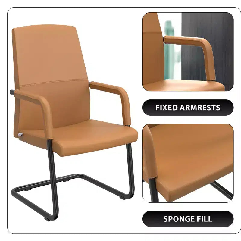 Chaise de bureau moderne en similicuir noir avec base traîneau robuste – Siège ergonomique pour bureau et visiteurs