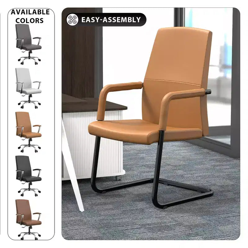 Chaise de bureau moderne en similicuir noir avec base traîneau robuste – Siège ergonomique pour bureau et visiteurs