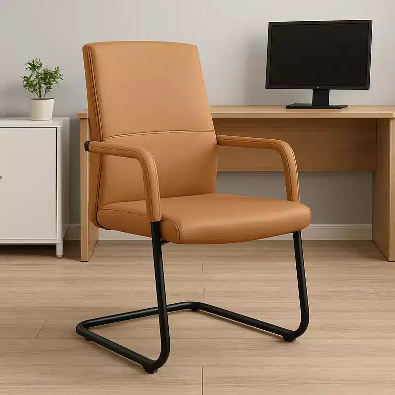 Chaise de bureau moderne en similicuir noir avec base traîneau robuste – Siège ergonomique pour bureau et visiteurs