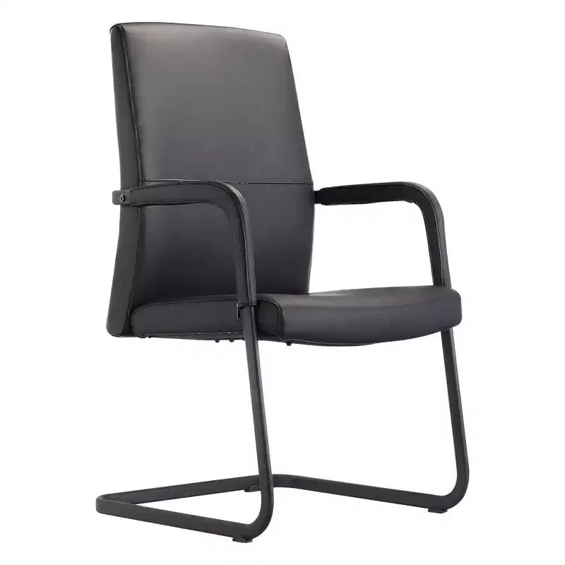 Chaise de bureau moderne en similicuir noir avec base traîneau robuste – Siège ergonomique pour bureau et visiteurs