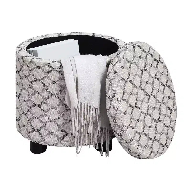 Pouf de rangement rond avec plateau réversible