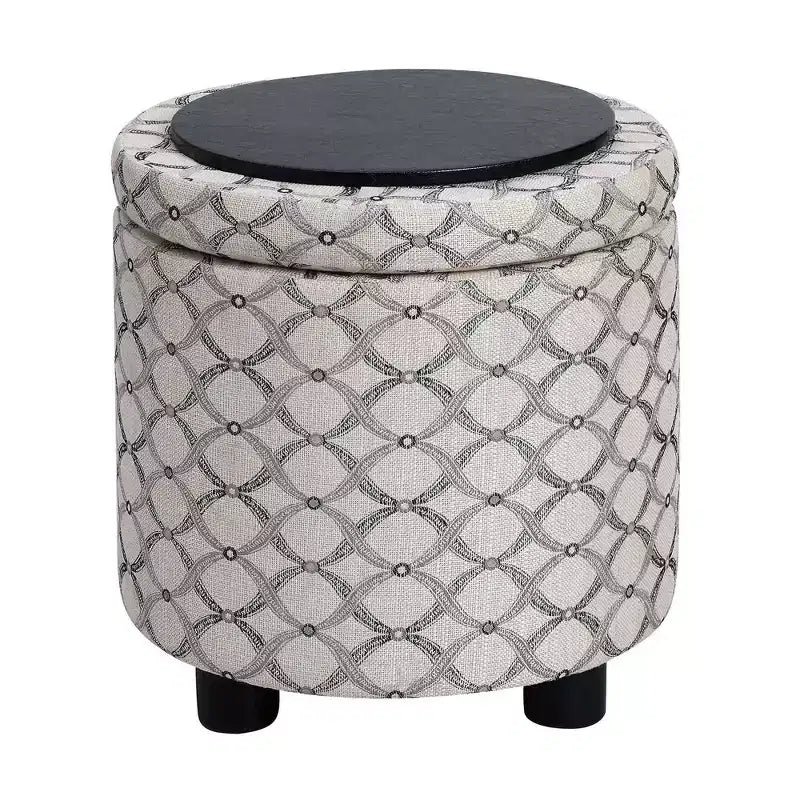 Pouf de rangement rond avec plateau réversible