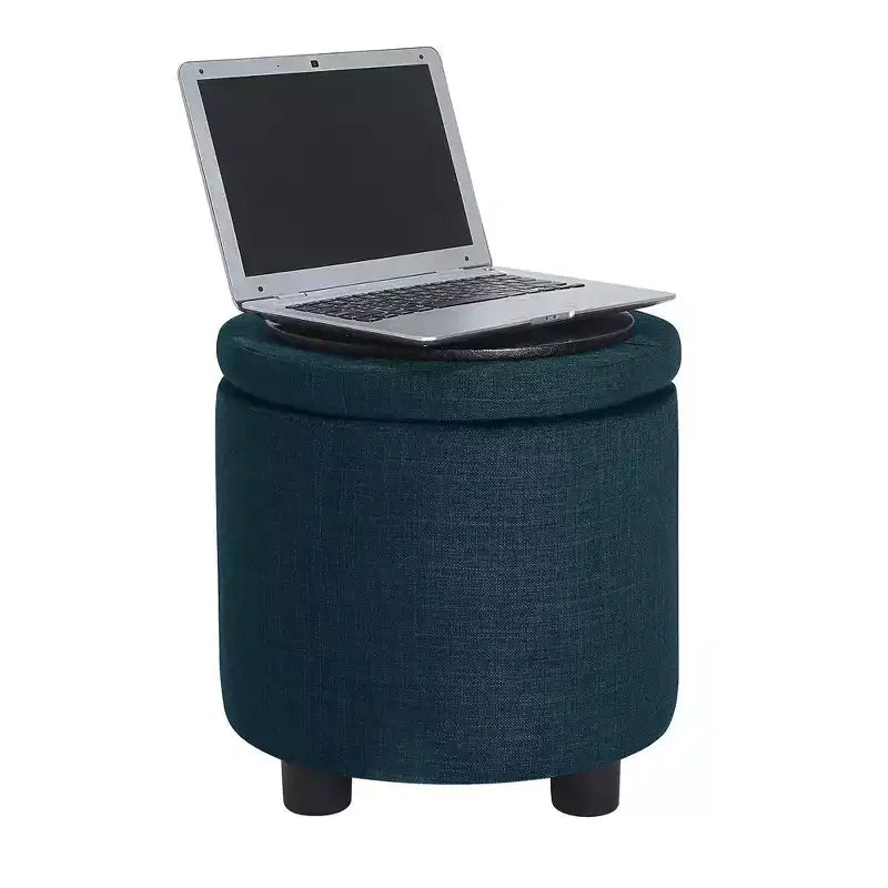 Pouf de rangement rond avec plateau réversible