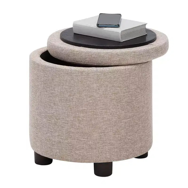 Pouf de rangement rond avec plateau réversible