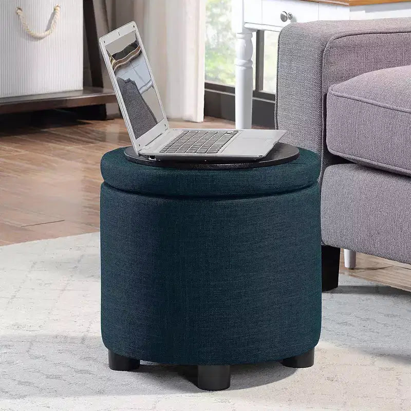 Pouf de rangement rond avec plateau réversible