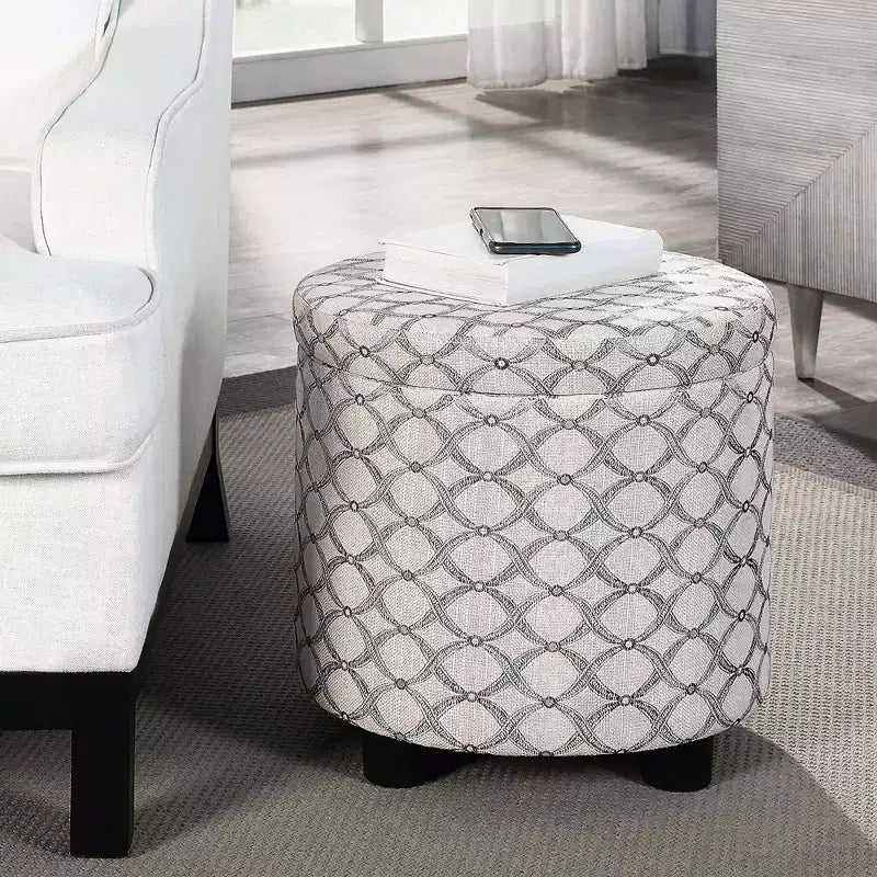 Pouf de rangement rond avec plateau réversible