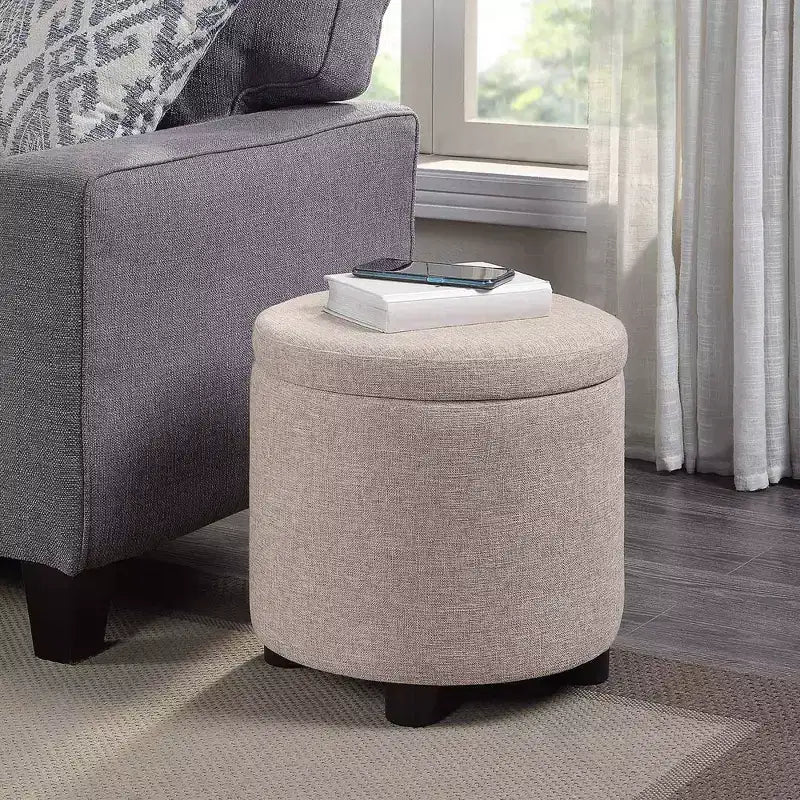 Pouf de rangement rond avec plateau réversible