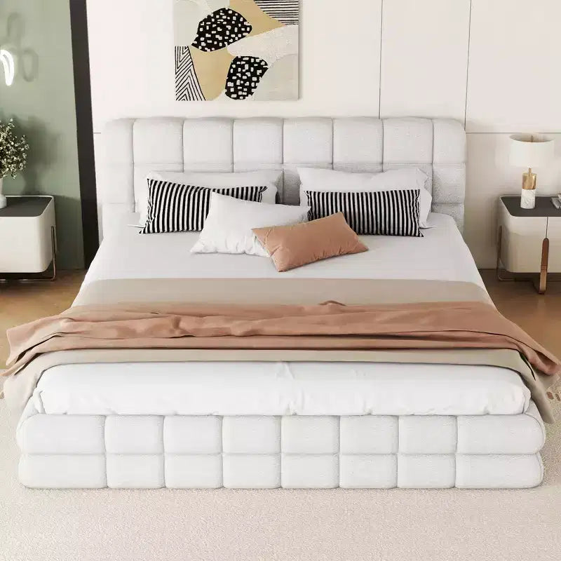 Cadre de lit plateforme rembourré en bois Queen Size avec tête de lit en velours