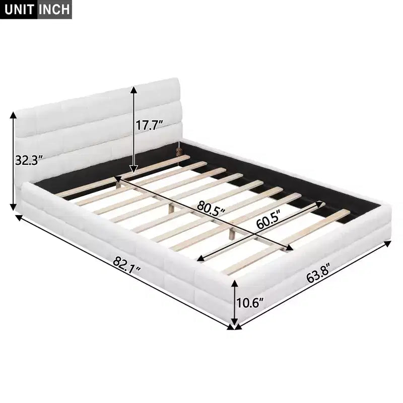Cadre de lit plateforme rembourré en bois Queen Size avec tête de lit en velours