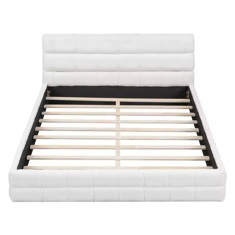 Cadre de lit plateforme rembourré en bois Queen Size avec tête de lit en velours