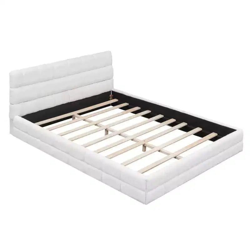Cadre de lit plateforme rembourré en bois Queen Size avec tête de lit en velours