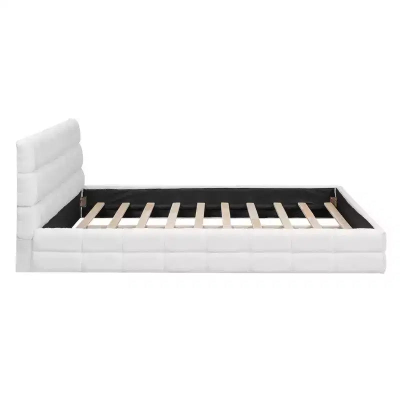 Cadre de lit plateforme rembourré en bois Queen Size avec tête de lit en velours