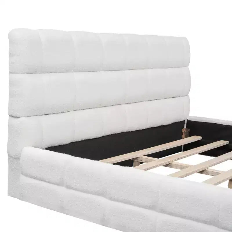Cadre de lit plateforme rembourré en bois Queen Size avec tête de lit en velours
