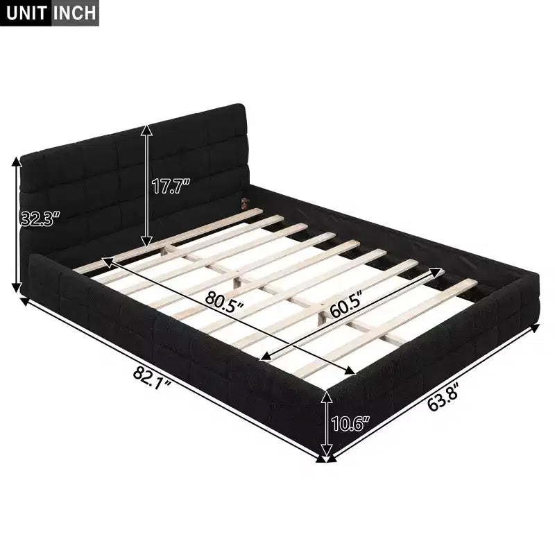 Cadre de lit plateforme rembourré en bois Queen Size avec tête de lit en velours