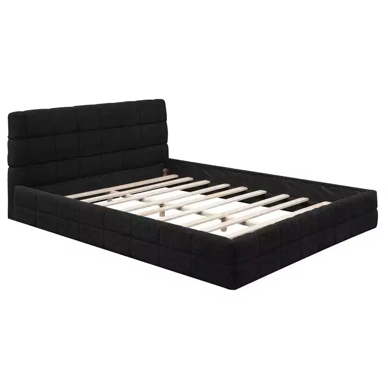 Cadre de lit plateforme rembourré en bois Queen Size avec tête de lit en velours