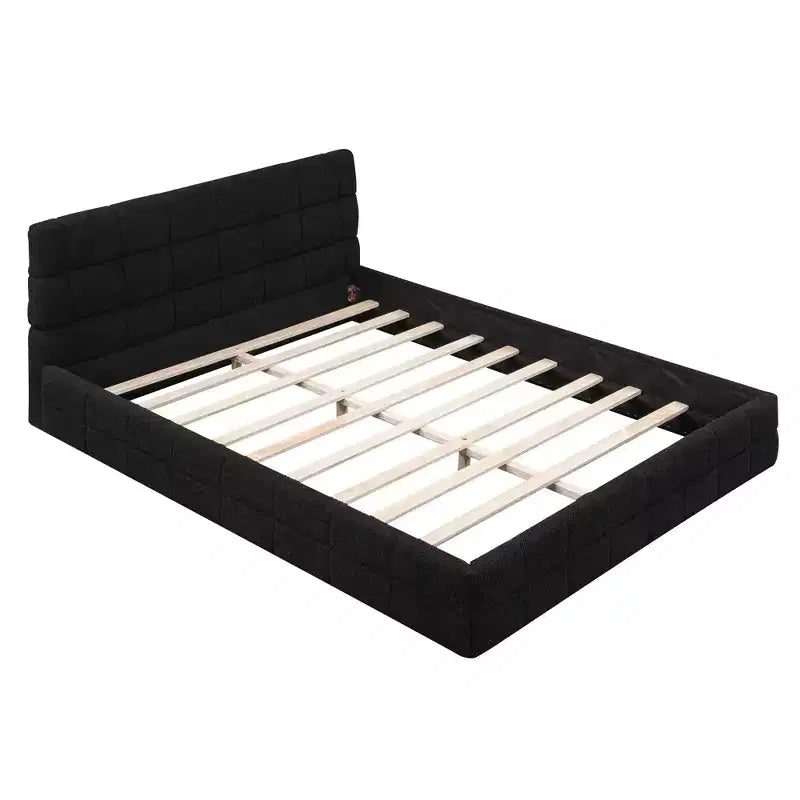 Cadre de lit plateforme rembourré en bois Queen Size avec tête de lit en velours