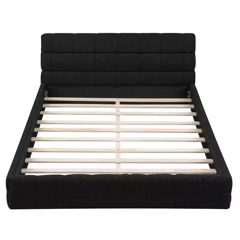 Cadre de lit plateforme rembourré en bois Queen Size avec tête de lit en velours