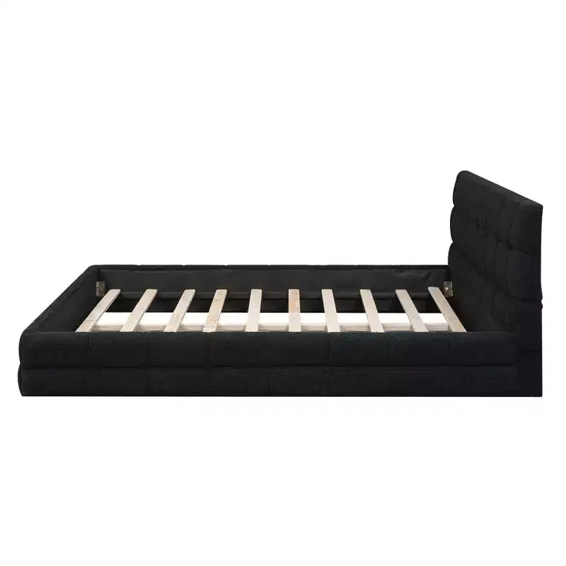 Cadre de lit plateforme rembourré en bois Queen Size avec tête de lit en velours