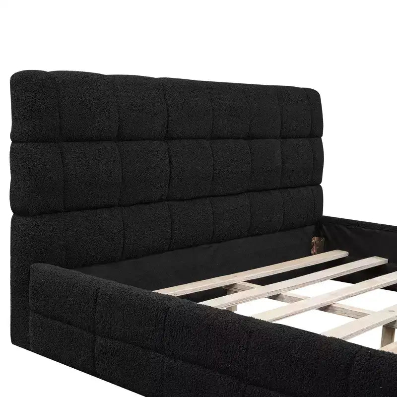 Cadre de lit plateforme rembourré en bois Queen Size avec tête de lit en velours