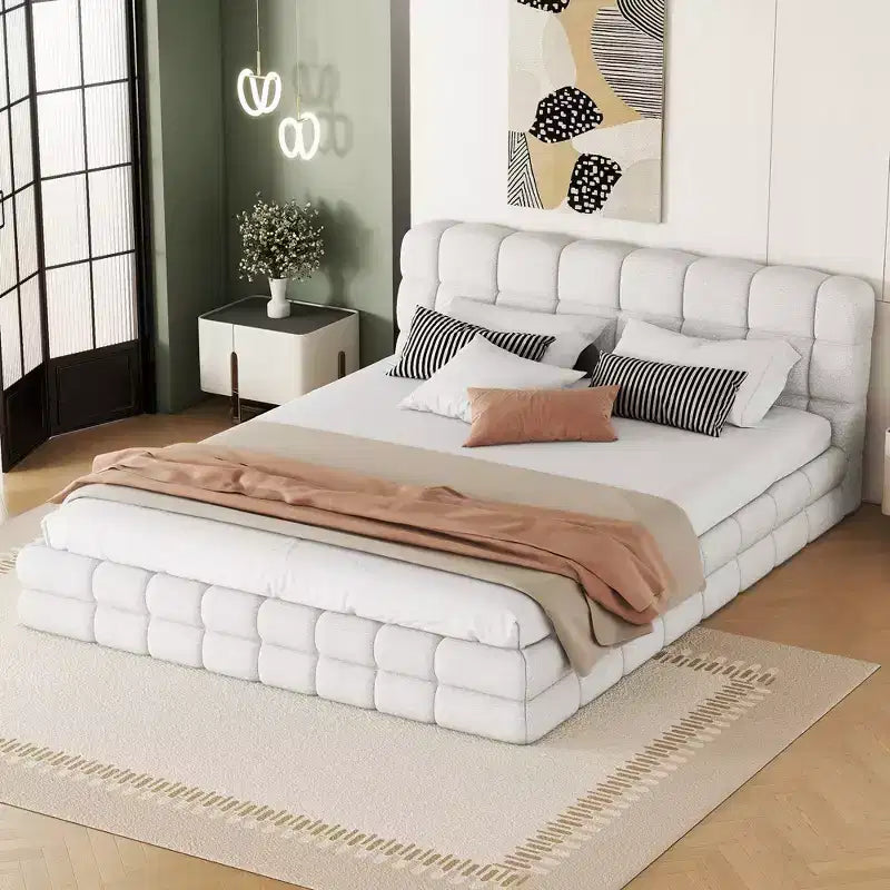 Cadre de lit plateforme rembourré en bois Queen Size avec tête de lit en velours