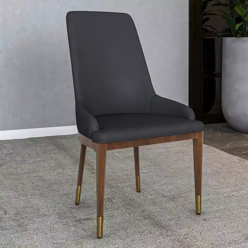 Chaise de salle à manger moderne en cuir avec pieds en bois d'hévéa marron, chaise d'appoint pour cuisine et salle à manger