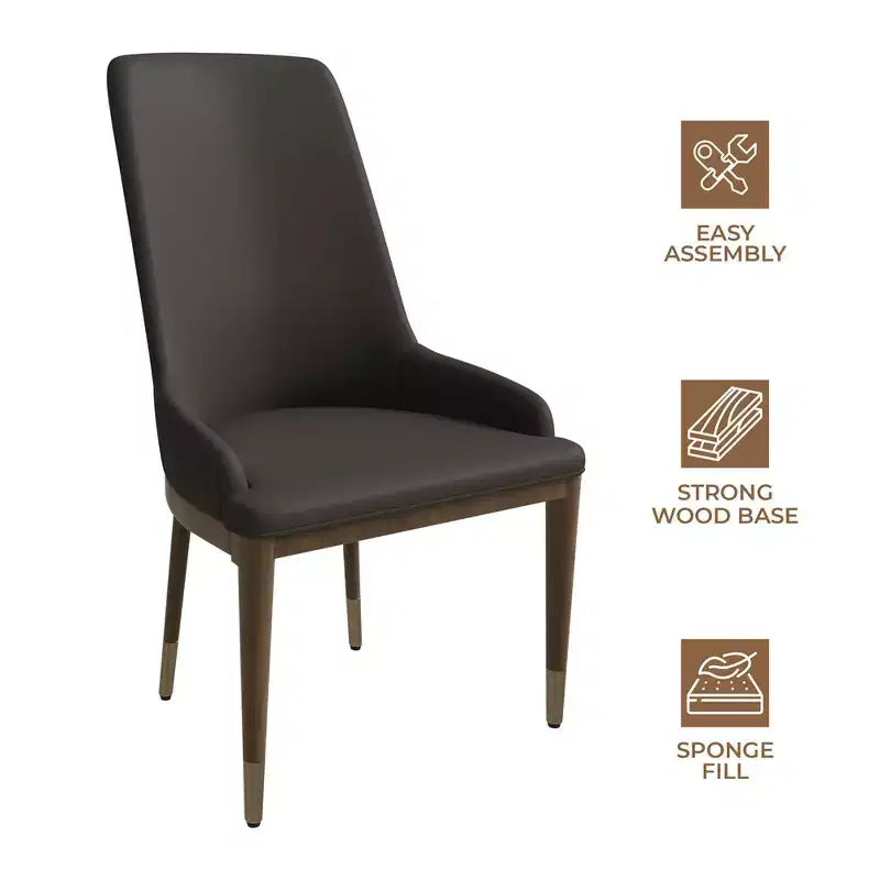 Chaise de salle à manger moderne en cuir avec pieds en bois d'hévéa marron, chaise d'appoint pour cuisine et salle à manger