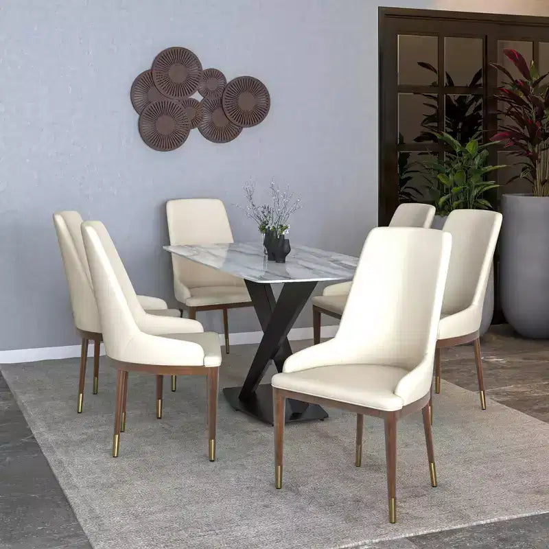 Chaise de salle à manger moderne en cuir avec pieds en bois d'hévéa marron, chaise d'appoint pour cuisine et salle à manger