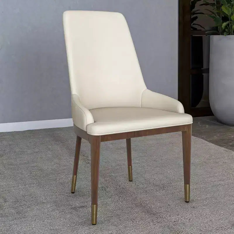 Chaise de salle à manger moderne en cuir avec pieds en bois d'hévéa marron, chaise d'appoint pour cuisine et salle à manger