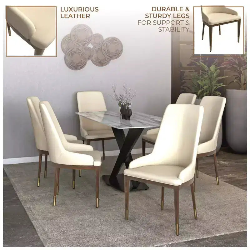 Chaise de salle à manger moderne en cuir avec pieds en bois d'hévéa marron, chaise d'appoint pour cuisine et salle à manger