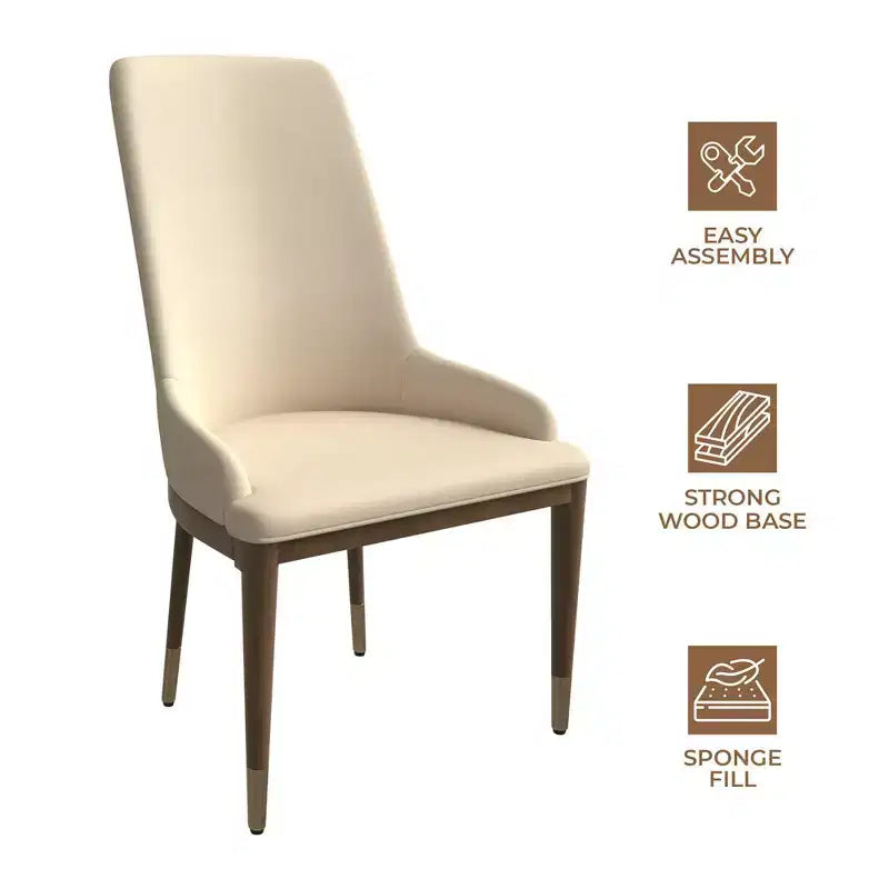 Chaise de salle à manger moderne en cuir avec pieds en bois d'hévéa marron, chaise d'appoint pour cuisine et salle à manger