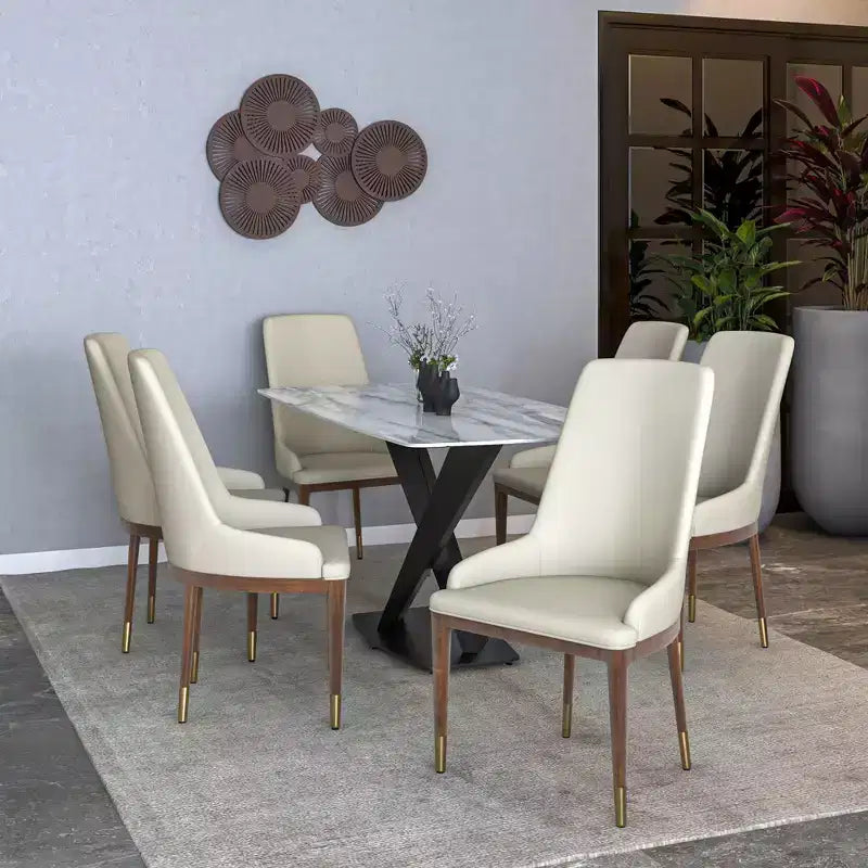Chaise de salle à manger moderne en cuir avec pieds en bois d'hévéa marron, chaise d'appoint pour cuisine et salle à manger