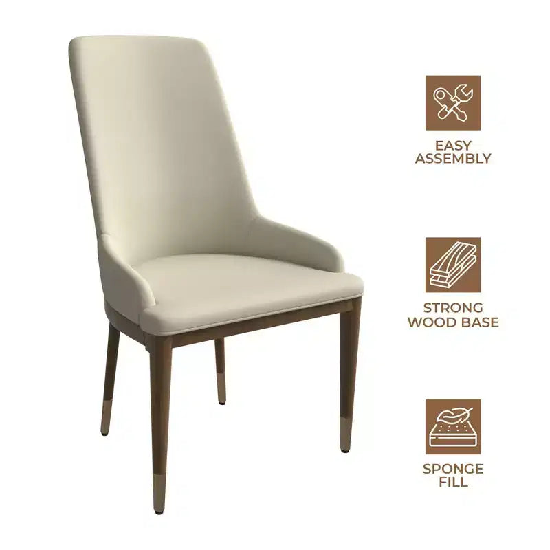 Chaise de salle à manger moderne en cuir avec pieds en bois d'hévéa marron, chaise d'appoint pour cuisine et salle à manger