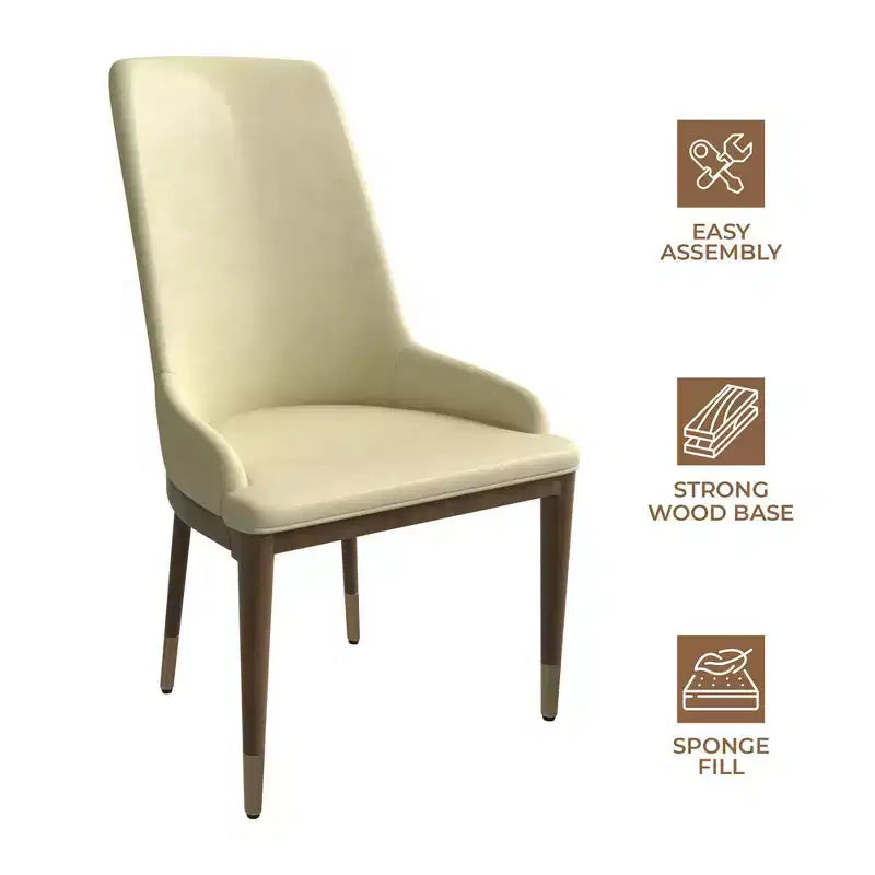 Chaise de salle à manger moderne en cuir avec pieds en bois d'hévéa marron, chaise d'appoint pour cuisine et salle à manger