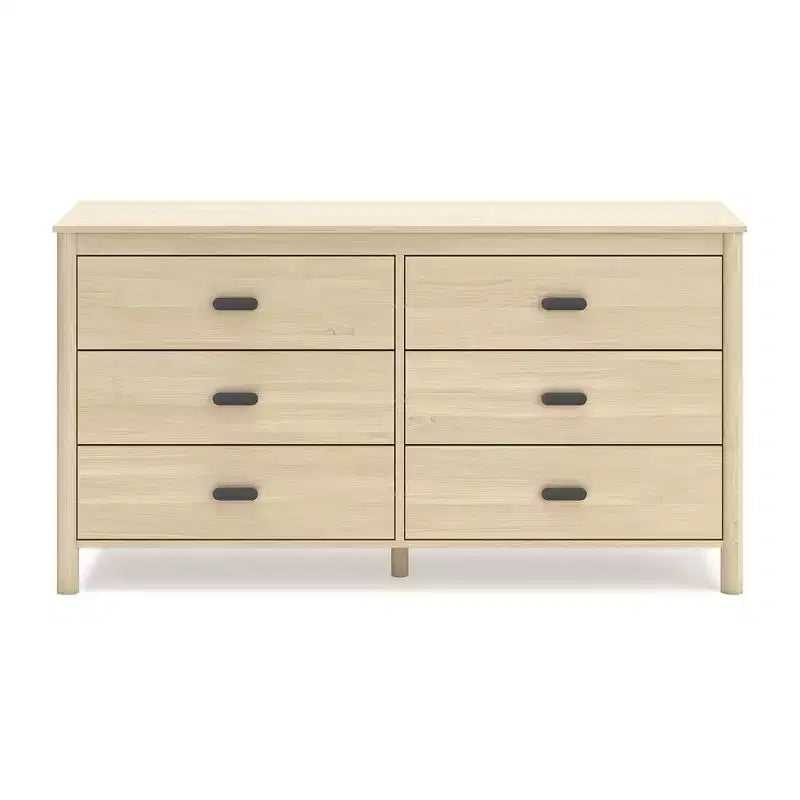 Commode six tiroirs, finition grain de bois de frêne naturel, couleur tan