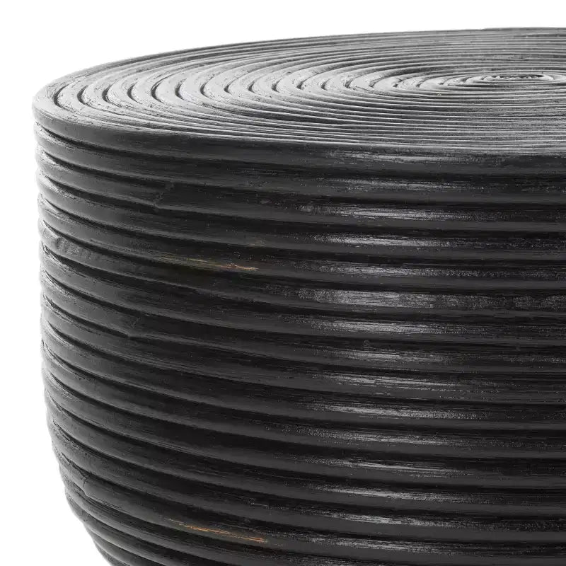 Table d'appoint ronde en rotin, noir vieilli